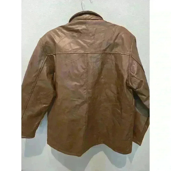 M Collection Men's Vintage Leather Jacket Brown Size XL Mid-Length Casual Y2K - Picture 6 of 8